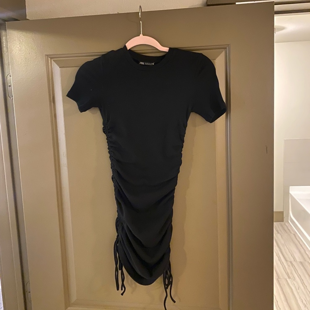 Zara Dress Ruched Ribbed Black - Picture 2 of 3